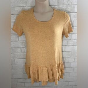 LOGO by Lori Goldstein Ruffle Hem Shirt Size M Mustard Yellow #1992